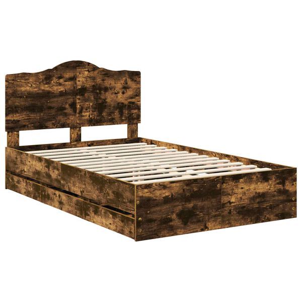 vidaXL Cadre de lit Ch&ecirc;ne fum&eacute; 135 x 190 cm Bois Ing&eacute;nierie