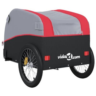 vidaXL Remorque de vélo noir et rouge 30 kg fer