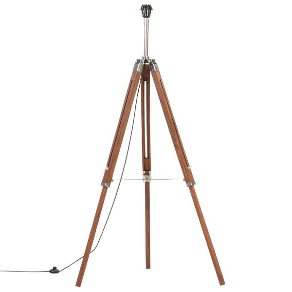 vidaXL Lampadaire &agrave; tr&eacute;pied Marron miel et gris Bois de teck 141 cm