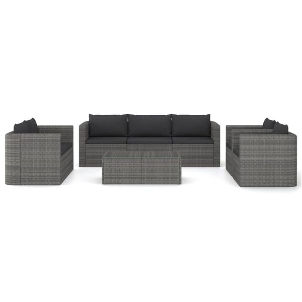 vidaXL Salon de jardin 8 pcs avec coussins r&eacute;sine tress&eacute;e gris