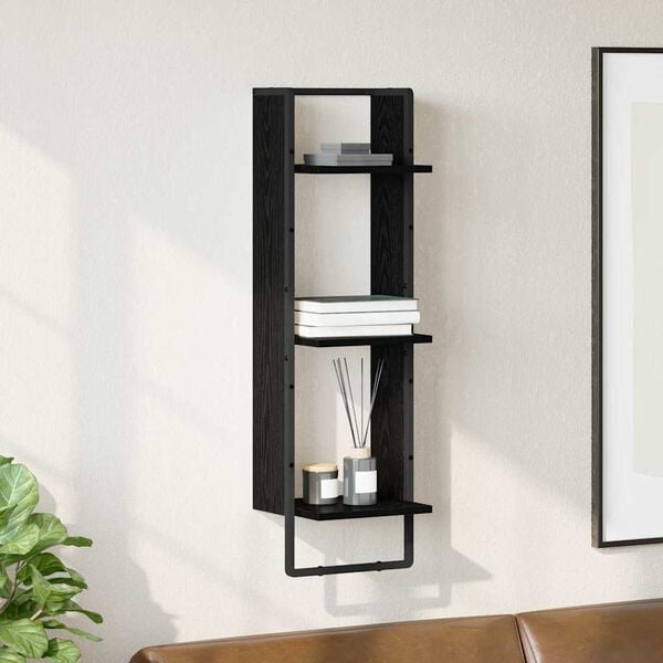 vidaXL &Eacute;tag&egrave;re Murale Ch&ecirc;ne noir 30 x 25 x 100 cm Bois d'ing&eacute;nierie