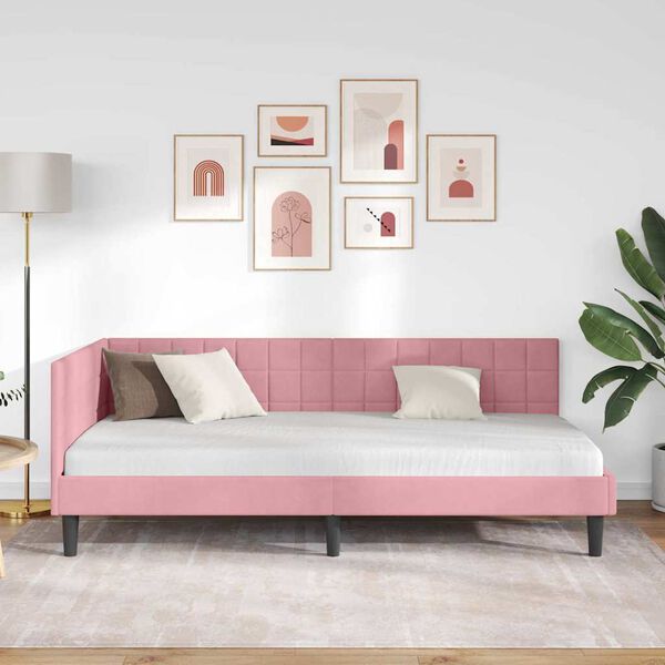 vidaXL Cadre de lit d'angle avec tête de lit Rose 100 x 200 cm Velours