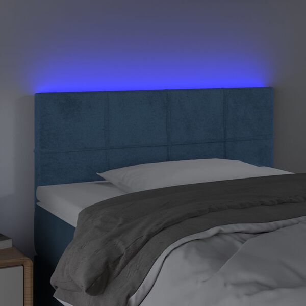 vidaXL T&ecirc;te de lit &agrave; LED Bleu fonc&eacute; 90x5x78/88 cm Velours