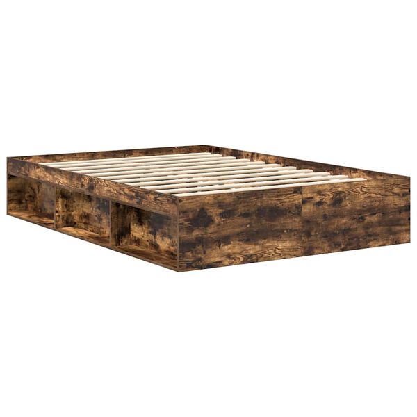 vidaXL Cadre de lit sans matelas ch&ecirc;ne fum&eacute; 135x190 cm