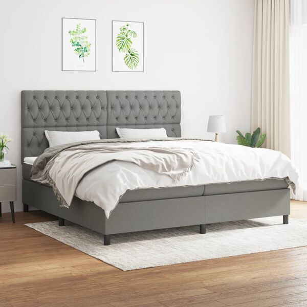 vidaXL Sommier à lattes de lit avec matelas Gris foncé 200x200cm Tissu