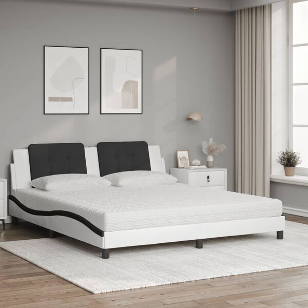 vidaXL Lit avec matelas Zadar blanc et noir 180x200 cm similicuir