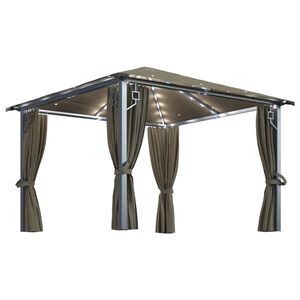 vidaXL Tonnelle avec rideau et lumi&egrave;res LED 3x3 m Taupe Aluminium