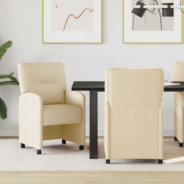 vidaXL Chaises de Salle à Manger avec Roues avec des roues 2 pcs Crème