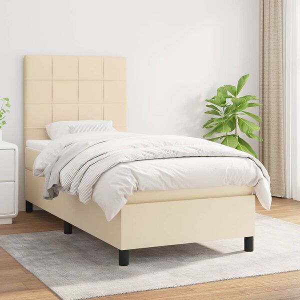 vidaXL Sommier &agrave; lattes de lit avec matelas Cr&egrave;me 90x200 cm Tissu