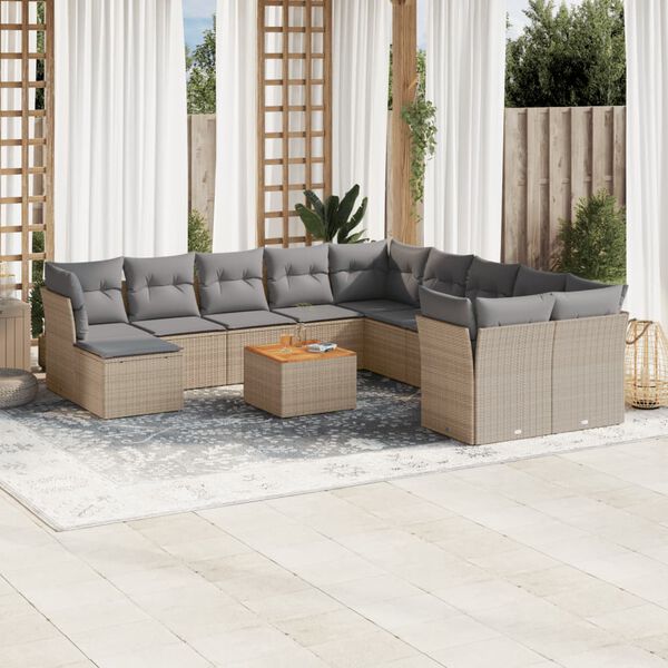 vidaXL Salon de jardin avec coussins 12 pcs beige r&eacute;sine tress&eacute;e