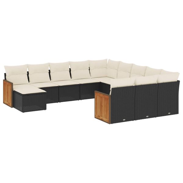 vidaXL Salon de jardin 12 pcs avec coussins noir r&eacute;sine tress&eacute;e