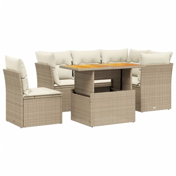 vidaXL Salon de jardin avec coussins 5 pcs beige r&eacute;sine tress&eacute;e