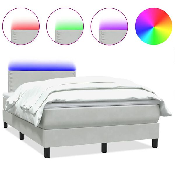 vidaXL Sommier &agrave; lattes de lit et matelas et LED gris clair 120x220cm velours