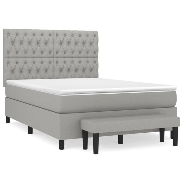 vidaXL Sommier &agrave; lattes de lit avec matelas Gris clair 140x190cm Tissu