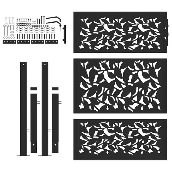 vidaXL Portail de jardin noir 100x125 cm en acier avec motif feuille