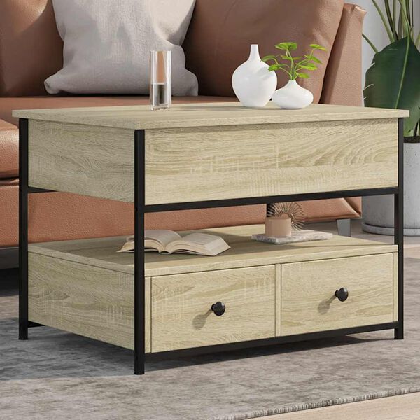 vidaXL Table basse chêne sonoma 70x50x50 cm bois d'ingénierie et métal