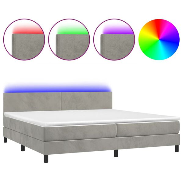 vidaXL Sommier &agrave; lattes de lit avec matelas LED Gris clair 200x200 cm