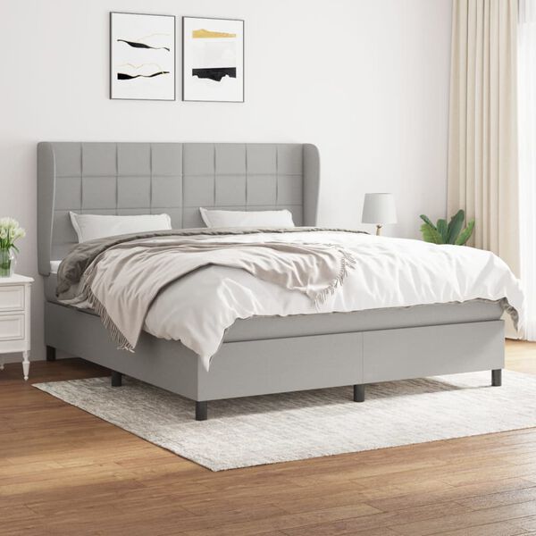 vidaXL Sommier &agrave; lattes de lit avec matelas Gris clair 180x200cm Tissu