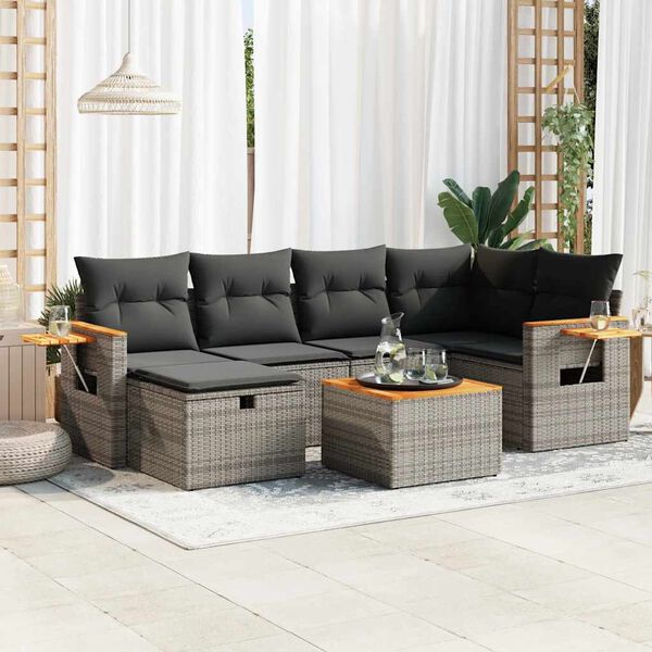 vidaXL Salon de jardin avec coussins 7 pcs gris r&eacute;sine tress&eacute;e