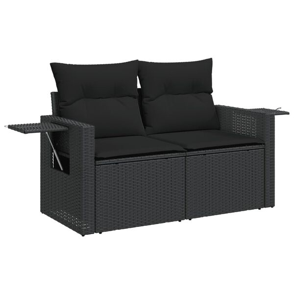 vidaXL Salon de jardin 3 pcs avec coussins noir r&eacute;sine tress&eacute;e