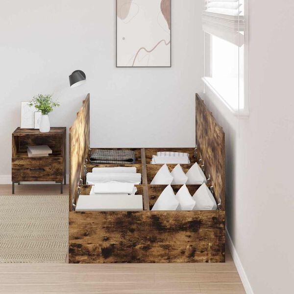 vidaXL Cadre de lit avec rangement Chêne fumé 90 x 200 cm