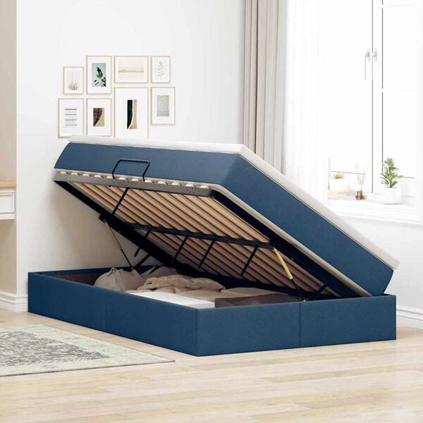 vidaXL Lit avec rangement et matelas Bleu 120 x 200 cm Polyester