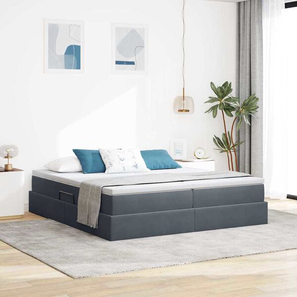 vidaXL Lit avec rangement et matelas Gris fonc&eacute; 180 x 200 cm Velours