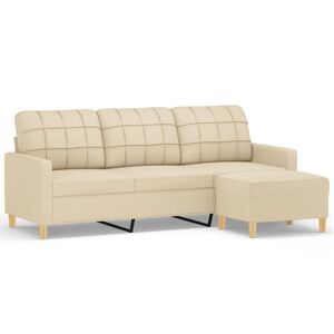 vidaXL Canap&eacute; &agrave; 3 places avec repose-pieds Cr&egrave;me 180 cm Tissu
