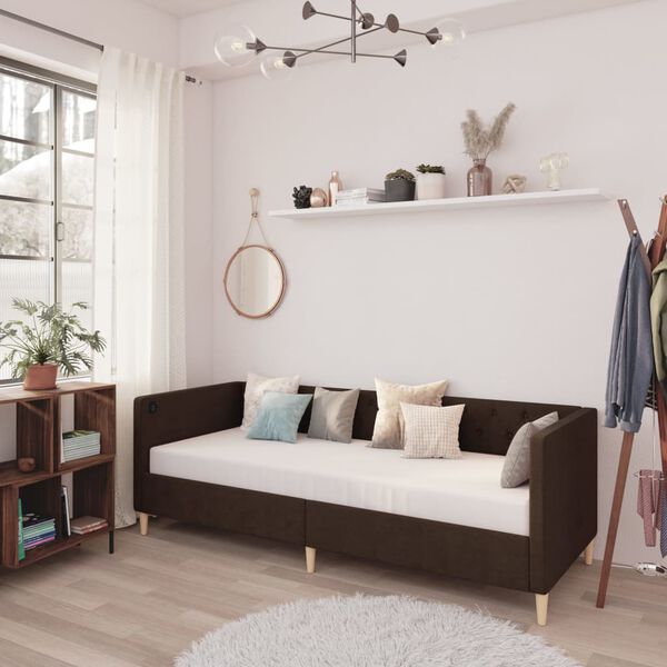 vidaXL Lit avec &eacute;clairage USB Marron fonc&eacute; Tissu 90x200 cm