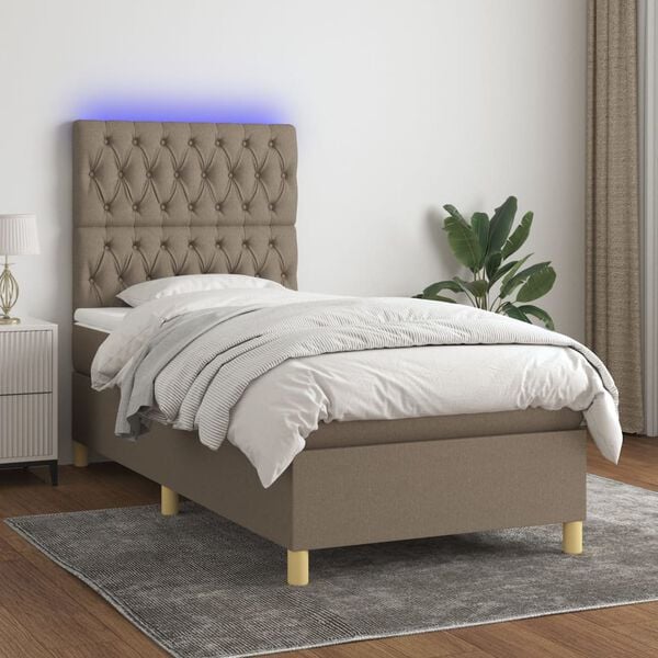 vidaXL Sommier &agrave; lattes de lit et matelas et LED Taupe 80x200cm Tissu