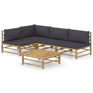 vidaXL Salon de jardin 5 pcs avec coussins gris fonc&eacute; bambou