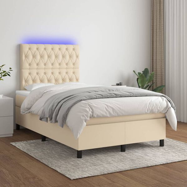 vidaXL Sommier &agrave; lattes de lit et matelas et LED Cr&egrave;me 120x200cm Tissu