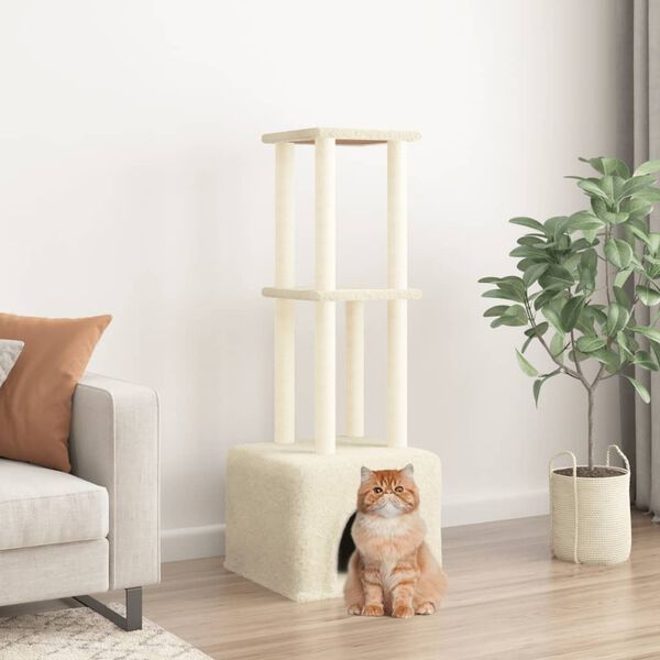 vidaXL Arbre &agrave; chat avec griffoirs en sisal Cr&egrave;me 133,5 cm