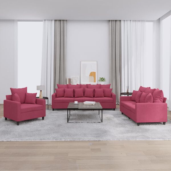 vidaXL Ensemble de canap&eacute;s 3 pcs avec coussins Rouge bordeaux Velours