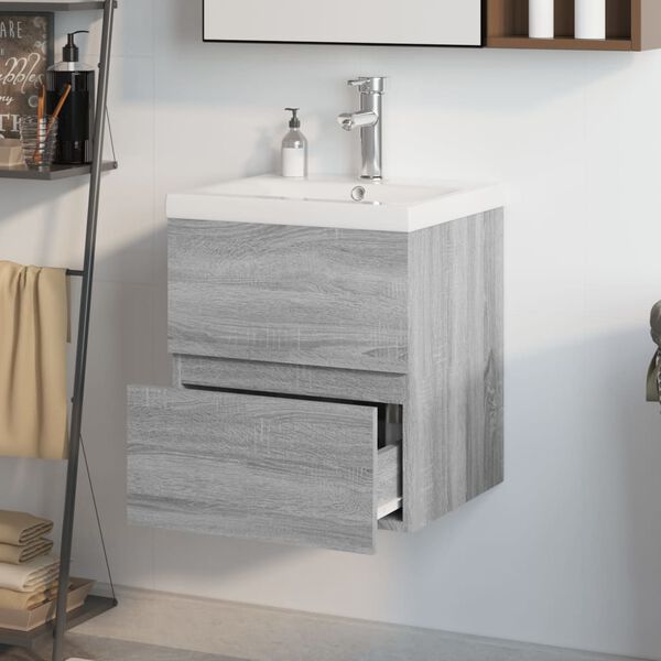 vidaXL Meuble lavabo avec bassin intégré Sonoma gris Bois d'ingénierie