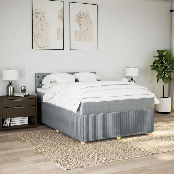 vidaXL Sommier &agrave; lattes de lit avec matelas Gris clair 160x200cm Tissu