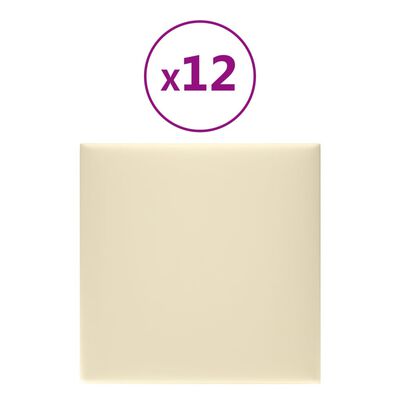vidaXL Panneaux muraux 12 pcs Crème 30x30 cm Similicuir 1,08 m²