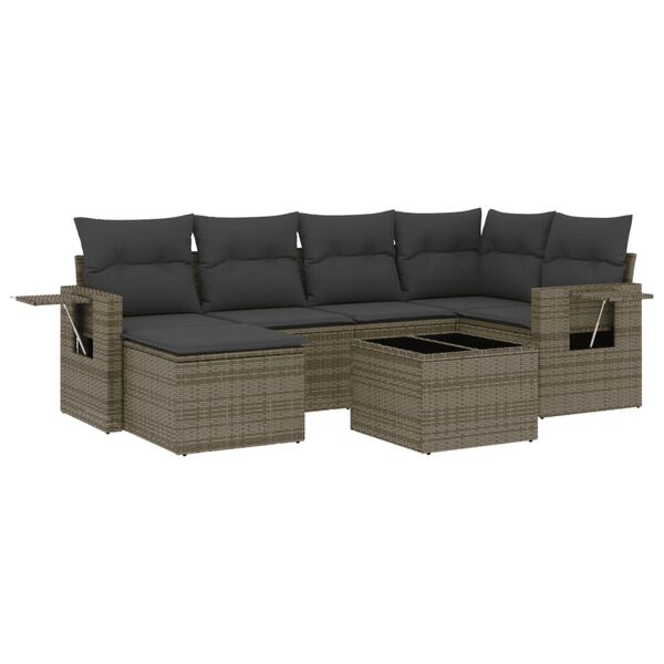vidaXL Salon de jardin avec coussins 7 pcs gris r&eacute;sine tress&eacute;e