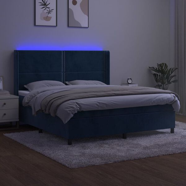 vidaXL Sommier &agrave; lattes de lit matelas et LED Bleu fonc&eacute; 160x200 cm