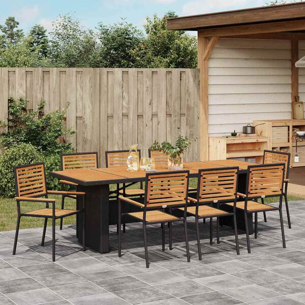 vidaXL Ensemble de salle &agrave; manger pour jardin 9 pcs Noir et Marron