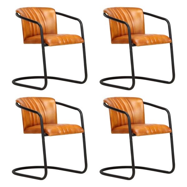 vidaXL Chaises &agrave; manger lot de 4 brun roux cuir v&eacute;ritable