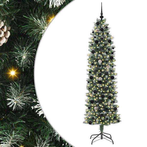 vidaXL Arbre de No&euml;l artificiel slim avec 300 LED Vert et blanc 240 cm