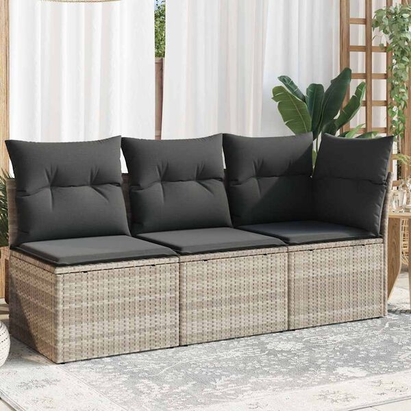 vidaXL Canapé de jardin et coussins 3 places gris clair résine tressée