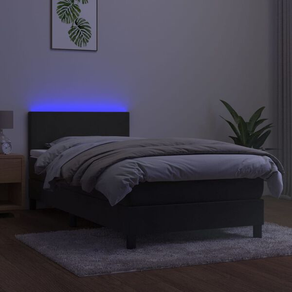 vidaXL Sommier &agrave; lattes de lit avec matelas et LED Gris fonc&eacute; 90x190cm