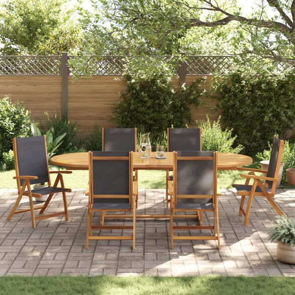 vidaXL Ensemble &agrave; Manger de jardin 7pcs bois d'acacia solide textil&egrave;ne