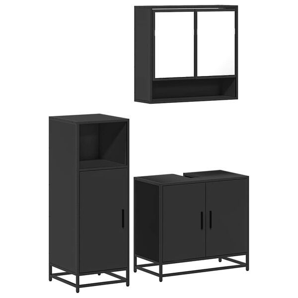 vidaXL Ensemble de meubles salle de bain 3 pcs noir bois d'ing&eacute;nierie