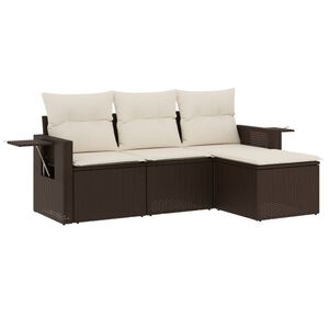 vidaXL Salon de jardin 4 pcs avec coussins marron r&eacute;sine tress&eacute;e