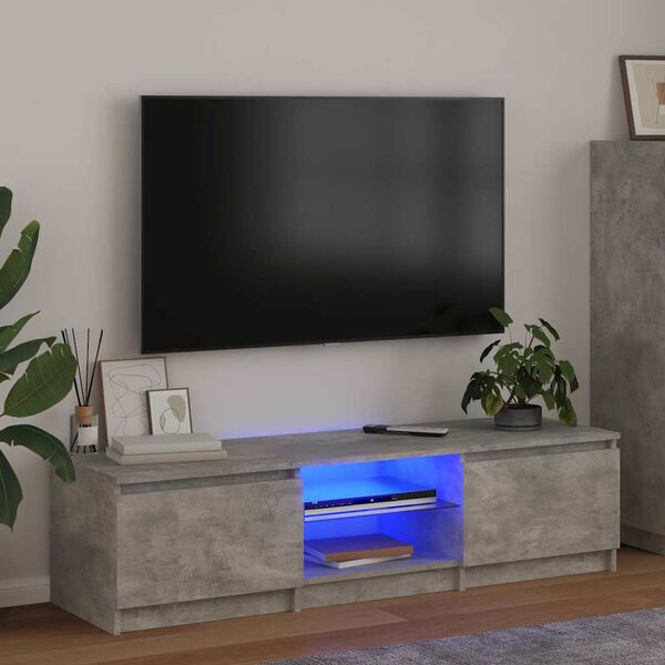 vidaXL Meuble TV avec lumi&egrave;res LED gris b&eacute;ton 140x40x36 cm
