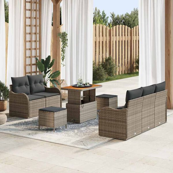 vidaXL Ensemble de canapé de jardin 8 pcs Gris polyrotin