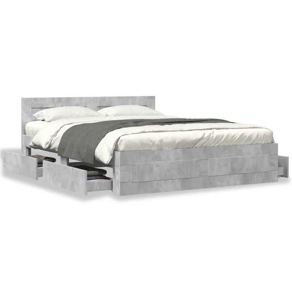 vidaXL Cadre de lit et t&ecirc;te de lit sans matelas gris b&eacute;ton 150x200 cm